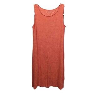 Eileen Fisher Linen Striped Orange Sleeveless Swing Dress- Size Small